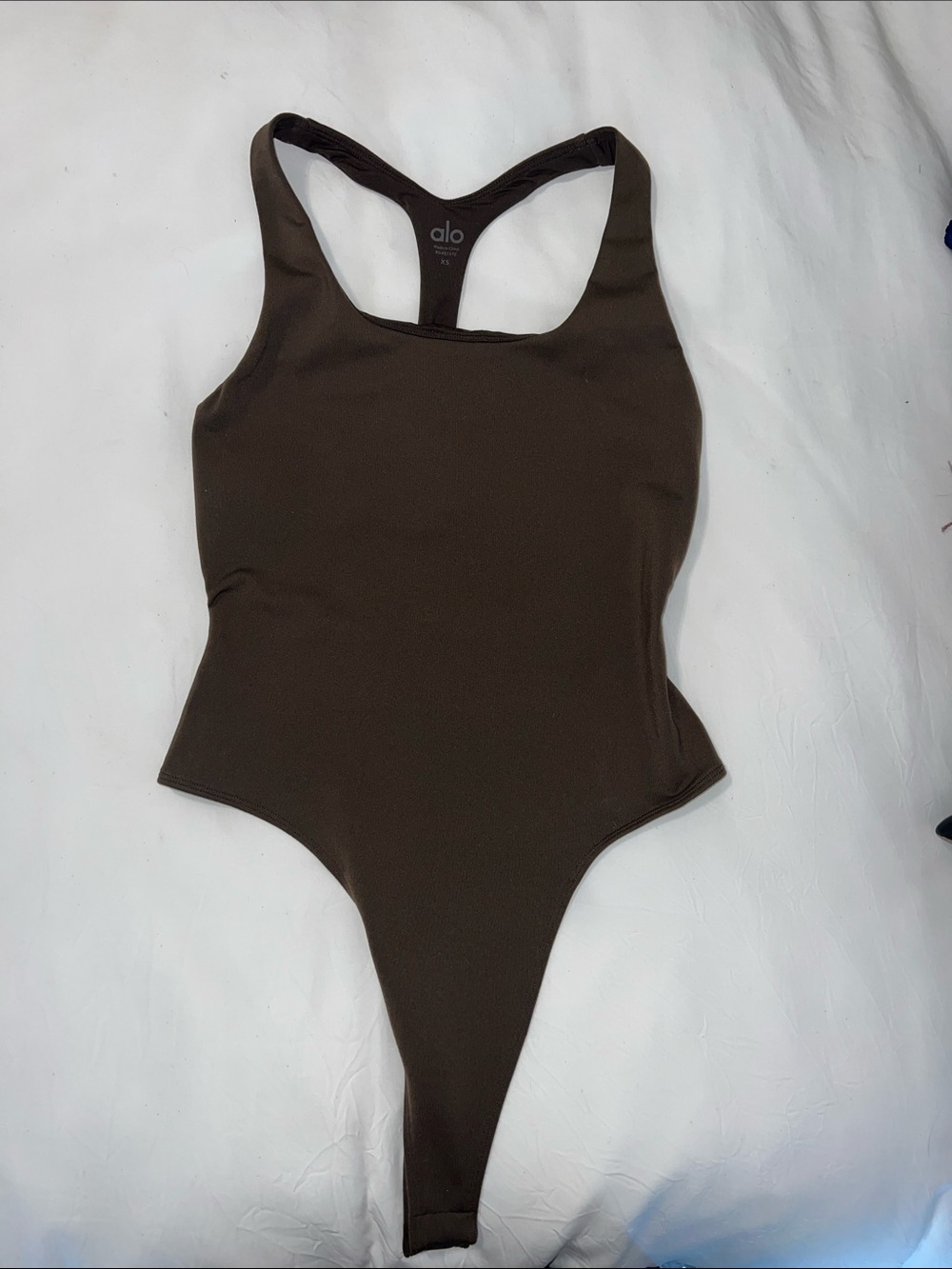 ALO Yoga Dark Brown Racerback Thong Bodysuit